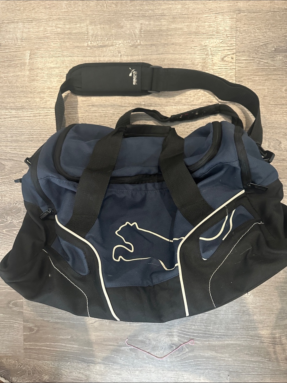 Puma Navy and Black Men's Duffel Bag with Shoulder Strap